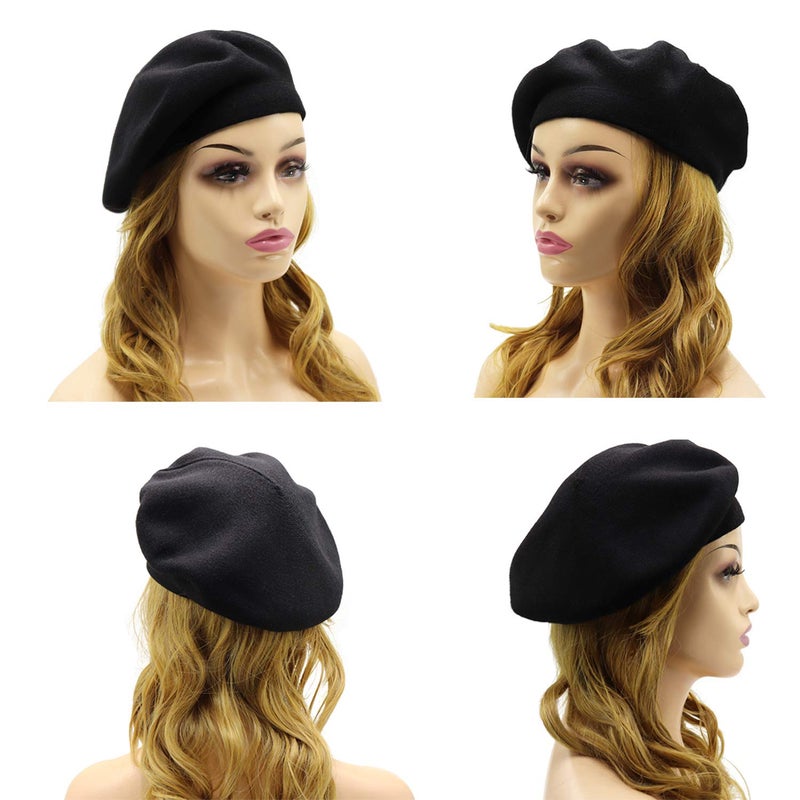 Wheebo French Beret Hat, Reversible Solid Color Beret Cap for Womens Girls Lady Adults (Black) - Image 3